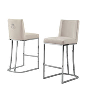 Modern Velvet Counter Height Chair with Horizontal Channeled Back, Upholstered Island Chair with [Gold / Chrome] Frame & Footrest | 38