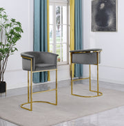 CH210  Modern Velvet Counter Height Bar Stools with Wrap-Around Arms & Sculptural [Gold / Chrome] Legs