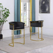 CH210  Modern Velvet Counter Height Bar Stools with Wrap-Around Arms & Sculptural [Gold / Chrome] Legs
