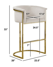 CH210  Modern Velvet Counter Height Bar Stools with Wrap-Around Arms & Sculptural [Gold / Chrome] Legs