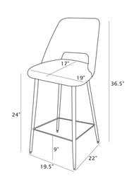 CH226 Modern Glam Velvet Counter Height Stool with Architectural Open Back & Tapered Gold Legs