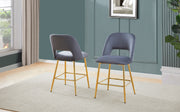 CH226 Modern Glam Velvet Counter Height Stool with Architectural Open Back & Tapered Gold Legs