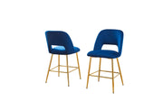 CH226 Modern Glam Velvet Counter Height Stool with Architectural Open Back & Tapered Gold Legs