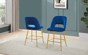 CH226 Modern Glam Velvet Counter Height Stool with Architectural Open Back & Tapered Gold Legs