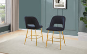 CH226 Modern Glam Velvet Counter Height Stool with Architectural Open Back & Tapered Gold Legs