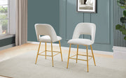 CH226 Modern Glam Velvet Counter Height Stool with Architectural Open Back & Tapered Gold Legs