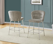 Ch252 Modern Teddy Fabric Counter Height Bar Stool with Horizontal Tufted Back & [Gold / Chrome] Legs