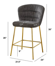 Ch252 Modern Teddy Fabric Counter Height Bar Stool with Horizontal Tufted Back & [Gold / Chrome] Legs