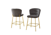 Ch252 Modern Teddy Fabric Counter Height Bar Stool with Horizontal Tufted Back & [Gold / Chrome] Legs