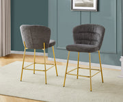 Ch252 Modern Teddy Fabric Counter Height Bar Stool with Horizontal Tufted Back & [Gold / Chrome] Legs