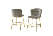 Ch252 Modern Teddy Fabric Counter Height Bar Stool with Horizontal Tufted Back & [Gold / Chrome] Legs