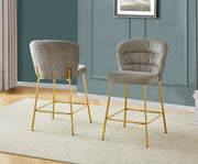 Ch252 Modern Teddy Fabric Counter Height Bar Stool with Horizontal Tufted Back & [Gold / Chrome] Legs