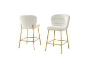 Ch252 Modern Teddy Fabric Counter Height Bar Stool with Horizontal Tufted Back & [Gold / Chrome] Legs