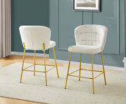 Ch252 Modern Teddy Fabric Counter Height Bar Stool with Horizontal Tufted Back & [Gold / Chrome] Legs