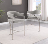 CH300  Architectural Boucle Counter Height Bar Stool with Sweeping Matte Brushed Chrome Armrests