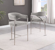 CH300  Architectural Boucle Counter Height Bar Stool with Sweeping Matte Brushed Chrome Armrests