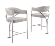 CH300  Architectural Boucle Counter Height Bar Stool with Sweeping Matte Brushed Chrome Armrests