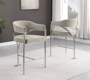 CH300  Architectural Boucle Counter Height Bar Stool with Sweeping Matte Brushed Chrome Armrests