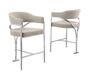 CH300  Architectural Boucle Counter Height Bar Stool with Sweeping Matte Brushed Chrome Armrests