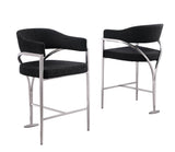 CH300 Architectural Boucle Counter Height Stool with Sweeping Matte Brushed Chrome Armrests