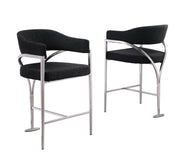 CH300  Architectural Boucle Counter Height Bar Stool with Sweeping Matte Brushed Chrome Armrests