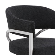 CH300  Architectural Boucle Counter Height Bar Stool with Sweeping Matte Brushed Chrome Armrests