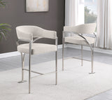 CH300  Architectural Boucle Counter Height Bar Stool with Sweeping Matte Brushed Chrome Armrests