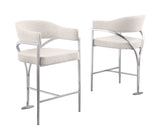 CH300 Architectural Boucle Counter Height Stool with Sweeping Matte Brushed Chrome Armrests