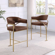 CH304L Architectural Leathaire Counter Height Bar Stool with Sweeping Matte Brushed Gold Armrests