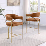 CH304L Architectural Leathaire Counter Height Bar Stool with Sweeping Matte Brushed Gold Armrests