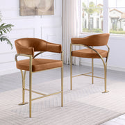 CH304L Architectural Leathaire Counter Height Bar Stool with Sweeping Matte Brushed Gold Armrests