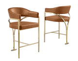 CH304L Architectural Leathaire Counter Height Stool with Sweeping Matte Brushed Gold Armrests