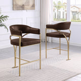CH304L Architectural Leathaire Counter Height Bar Stool with Sweeping Matte Brushed Gold Armrests