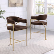 CH304L Architectural Leathaire Counter Height Bar Stool with Sweeping Matte Brushed Gold Armrests