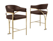 CH304L Architectural Leathaire Counter Height Bar Stool with Sweeping Matte Brushed Gold Armrests