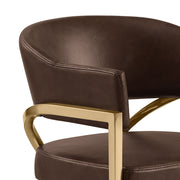 CH304L Architectural Leathaire Counter Height Bar Stool with Sweeping Matte Brushed Gold Armrests