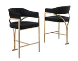 CH306 Architectural Boucle Counter Height Stool with Sweeping Matte Brushed Gold Armrests | 38