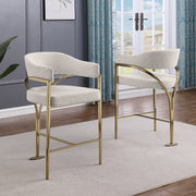 CH306 Architectural Boucle Counter Height Bar Stool with Sweeping Matte Brushed Gold Armrests | 38
