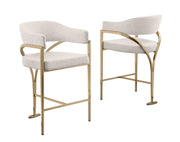 CH306 Architectural Boucle Counter Height Bar Stool with Sweeping Matte Brushed Gold Armrests | 38