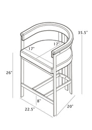 CH384L Architectural Leathaire Counter Height Bar Stool with Matte Brushed Gold Flat-Strap Frame & Floating Back