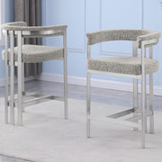 SC380-7. CH380-7, & BS380-7: Modern Boucle Upholstered Chairs with Matte Brushed Chrome Finish Legs (Set of 2)