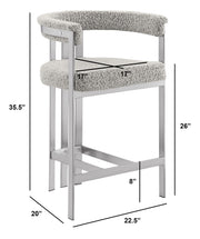 CH380 Architectural Boucle Counter Height Bar Stool with Matte Brushed Chrome Flat-Strap Frame & Floating Back