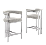 CH380 Architectural Boucle Counter Height Stool with Matte Brushed Chrome Flat-Strap Frame & Floating Back