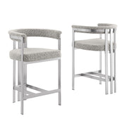 CH380 Architectural Boucle Counter Height Bar Stool with Matte Brushed Chrome Flat-Strap Frame & Floating Back
