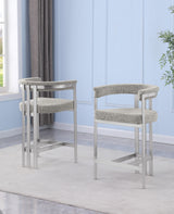 CH380 Architectural Boucle Counter Height Bar Stool with Matte Brushed Chrome Flat-Strap Frame & Floating Back