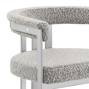 CH380 Architectural Boucle Counter Height Bar Stool with Matte Brushed Chrome Flat-Strap Frame & Floating Back