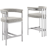 SC380-7. CH380-7, & BS380-7: Modern Boucle Upholstered Chairs with Matte Brushed Chrome Finish Legs (Set of 2)