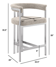 CH380 Architectural Boucle Counter Height Bar Stool with Matte Brushed Chrome Flat-Strap Frame & Floating Back
