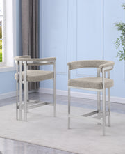 CH380 Architectural Boucle Counter Height Bar Stool with Matte Brushed Chrome Flat-Strap Frame & Floating Back