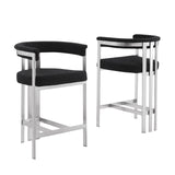 CH380 Architectural Boucle Counter Height Stool with Matte Brushed Chrome Flat-Strap Frame & Floating Back